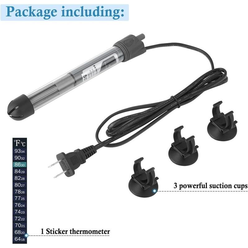 25W 50W 100W 200W 300W Adjustable Aquarium Heater, Submersible Fish Tank Heater Thermostat with Suction Cup (50W)