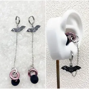 Bat Star Pendant Earrings - Circular Earplugs Accessory with Metal Beads, Functional and Sensory Design for Music and Autism Noise Reduction