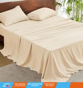Queen Sheets - Polyester & Rayon Derived from Bamboo Cooling Bed Sheets, Deep Pockets Fits up to 16', Breathable, Wrinkle Free and Soft Queen Sheet & Pillowcase Sets - Beige