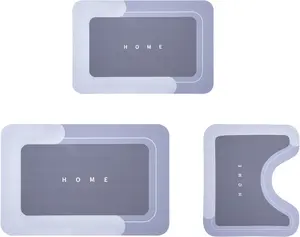 Luxury Minimalist 3 Piece Bathroom Rugs Ultra Absorbent Fast Drying Non Slip U Shaped Toilet Mat Set for Shower Tub Home Letter Accent Super Absorbent Diatomite Mat Soft Comfortable Rubber Back Easy to Clean