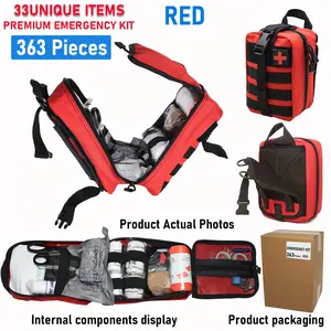 363 Pieces Portable Multi-Purpose First Aid Kit  Survival First Aid Kit  Molle Pouch Survival Kit Outdoor Gear Emergency Kits Trauma Bag for Camping Boat Hunting Hiking Home Car Earthquake and Adventures