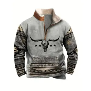 Men's Aztec Bull Skull Hoodie Cotton Fabric Knit Pullover Long Sleeve Sweatshirts Menswear Vacation Outfits For Daily Wear Outdoor Gatherings Cool Weather Comfort Fit Soft Warm Trendy Design Ideal For Casual Occasions Men's Daily Looks