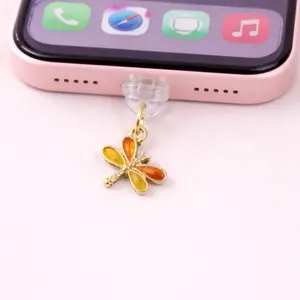 Dust Plug Charm for Kindle iPhone USB C Orange Yellow Gold Dragonfly Design Accessory Protects Ports from Dust