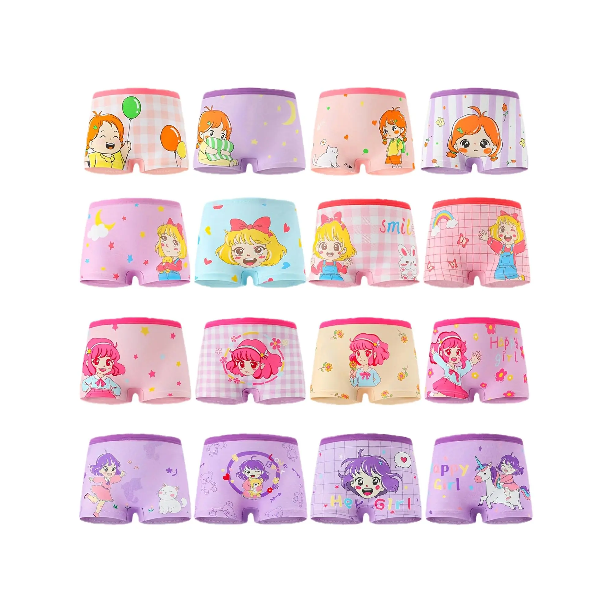 Girls' Youth Underwear 16-Pack, Soft Low-Rise Briefs with Sunflower & Balloon Prints, Stretchy & Comfortable for Casual Wear, Casual Soft Panties, 16Pcs, Low-Rise Back, Portrait, Stretch Knit, Cotton Blend Fabric, Cold Wash, Elastic Waist
