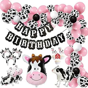 Funny Cow Party Decorations Balloon 85pcs Arch Garland Kit with Happy Birthday Banner, Cow Print Balloons Baby Pink Balloons, Walking Cow Mylar Balloon for Farm Birthday Party Farm Animal Theme Party