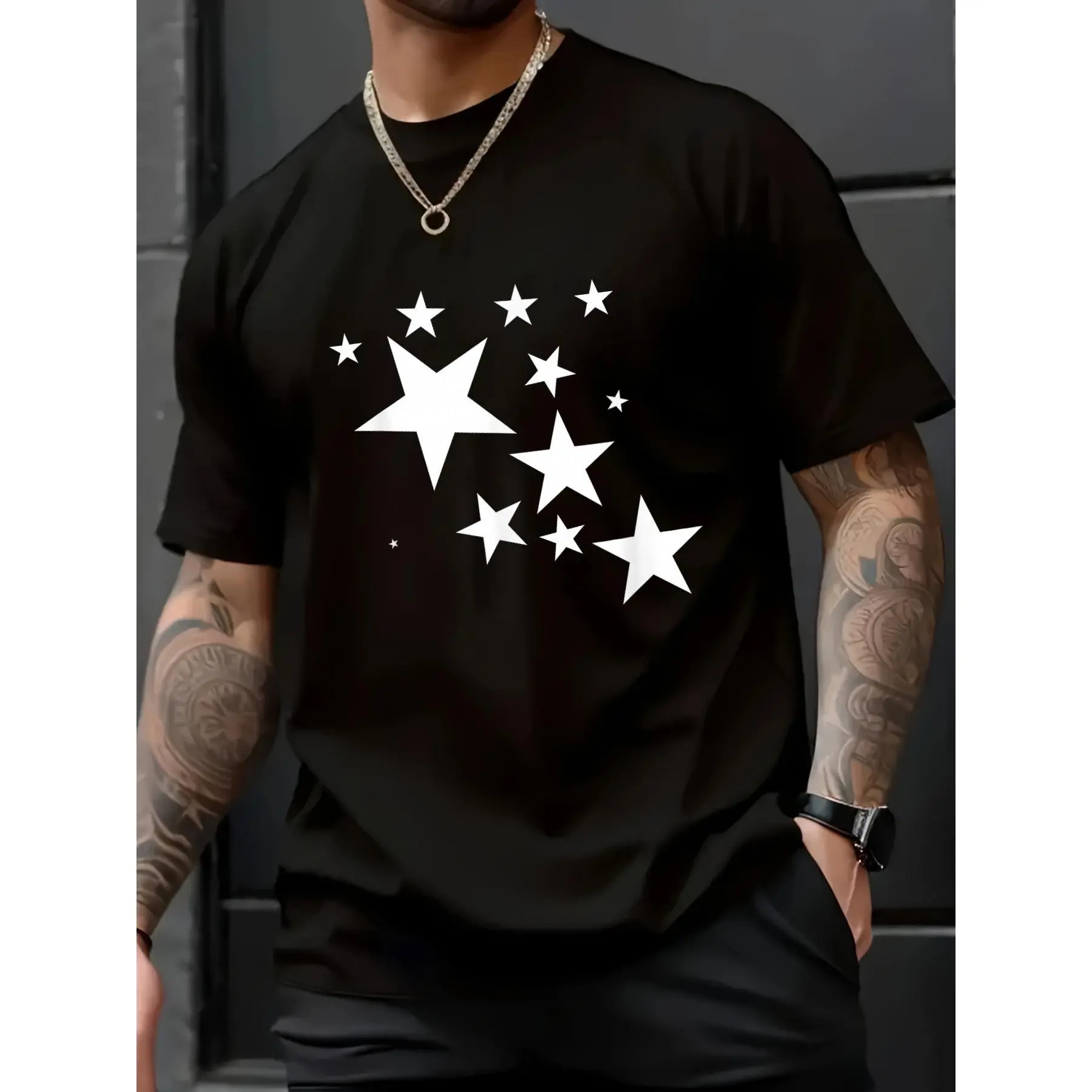 Unisex 100% Cotton White Star-Pattern Design Costume Gift T-Shirt for Men, Women, and Kids — Printed Short-Sleeve T-Shirt Top