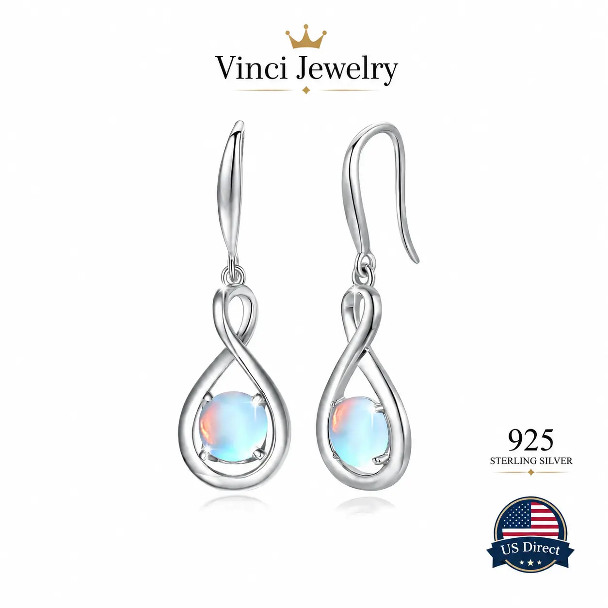 925 Romantic Synthetic Moonstone Exquisite Drop Earrings with Knot Design, Hypoallergenic Sterling Silver Hook Earrings, Unique and Elegant Fishhook Dangle Ear Jewelry for Women, Safe for Gift to Lover and Girls