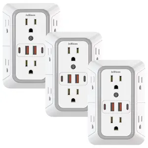 USB Wall Charger and, 6-Outlet Surge Protector with 4 USB Ports, 3-Sided Multi-Plug Adapter Power Strip for Home, Travel and Office Use USB Ports Socket
