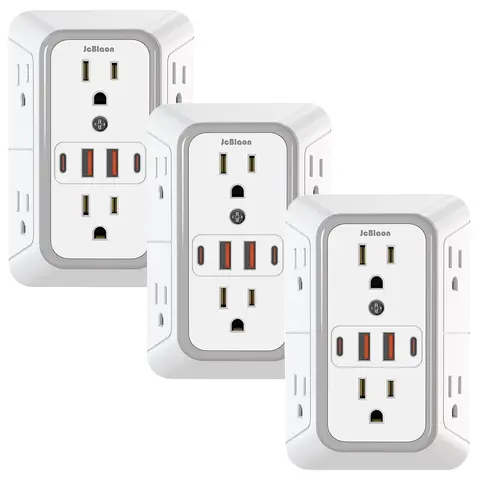 3-Sided Multi-Plug USB Wall Charger, 6-Outlet Surge Protector Power Strip with 4 USB Ports, Multifunctional Power Strip, Multiple Sockets Power Outlets Strip Adapter, Multi Outlets Surge Protector Power Strips for Home, Travel and Office Use
