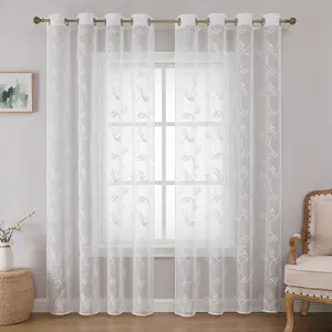 2pcs Leaf Plant Embroidered Semi-Transparent Curtains, Window Curtain, Nordic Minimalist Style, Suitable for Bedroom, Office, Living Room, Dining Room, Balcony Decor