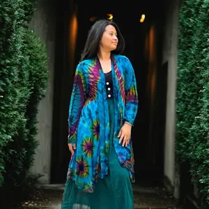 Himalayan Fashion Long Tie Dye Open Front Jacket Spandex Cotton | Cardigan Kimono | Boho Hippie Gypsy Kimono