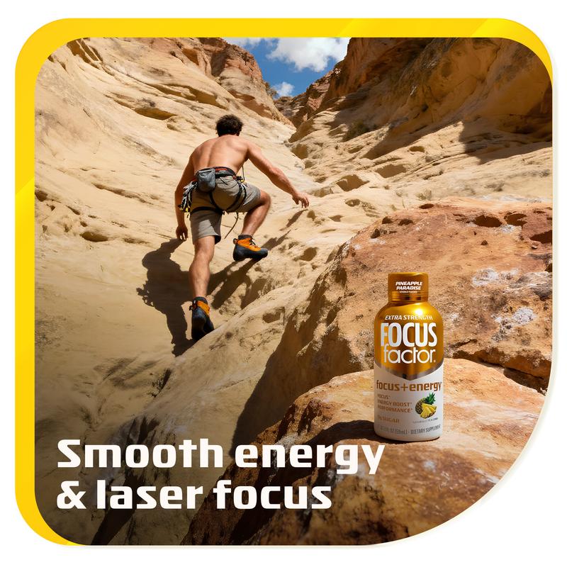 Focus Factor Focus + Energy Shots Extra Strength – Fast Focus, Intense Energy, Performance Support – Pack of 12 – 200mg Caffeine, Nootropics & B-Vitamins