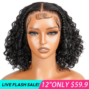 [LIVE SUPER FLASH DEAL] West Kiss Pre Braided Glueless Short Bob Wig Water Wave 13x4 Lace Front Bob Wig Human Hair Pre Cut Pre Bleached Stylist Wig For Women
