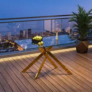 51.18 Inch Rectangular Tempered Glass Dining Table, Modern Clear Glass Dinner Table With Golden Metal Legs, Wear Resistant Luxury Dining Table For Dining Room Household Decor
