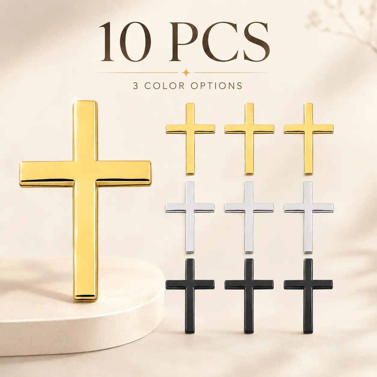 10PCS Chrome Shine 3D Christian Jesus Christ Cross Badge Car Stickers (2.5"x1.8") - Religion-Themed, Self-Adhesive, Waterproof, Water Resistant, Weatherproof, Exterior Decal for Car/Truck Body Fender Tail, Cover Scratches, Peel-Press Auto Emblem Accessory