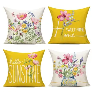 4PCS Spring and Summer Outdoor Pillow Covers, Garden Floral Style, Farmhouse Courtyard Decorative Cushion Covers, Suitable for Home Decoration in Sofas, Bedrooms and Living Rooms