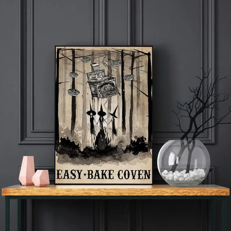 Easy Bake Coven Witch Poster, Witchy Halloween, Spooky Season Witch Print, Rustic Girly Halloween Wall Decor, Retro Witchcraft Poster
