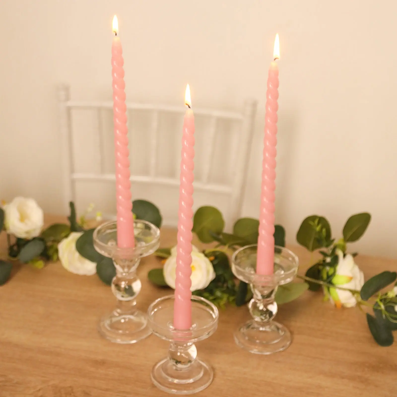 12-Pack 11" Pink Premium Unscented Taper Candles - Spiral Long Burn Wick Design, Dinner Candle Sticks for Home Decoration
