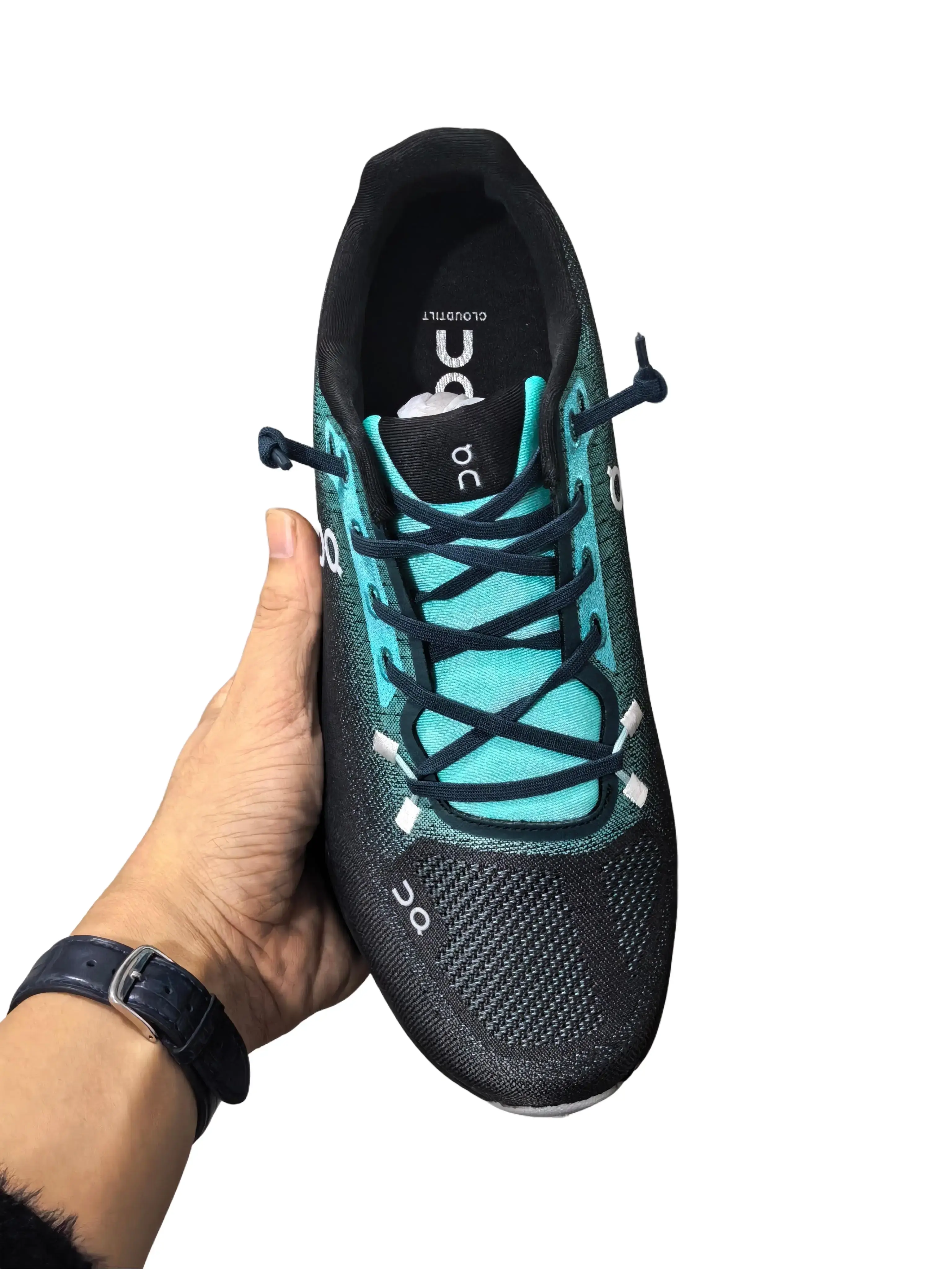 Black Teal Gradient Hollow Shock Absorb Running Shoes High Density Wear Resistant Mesh Fold Resistant No Deform No Crack Sweat Wicking Lightweight Gym Workout Trainers Unisex