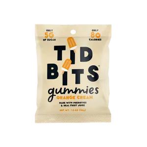 TiDBiTS Orange Cream Gummy Candy 12pk Low Sugar Prebiotics Fruit Juice Low Calorie Snack No Corn Syrup No Dyes No Sugar Alcohols No Seed Oils Chewy