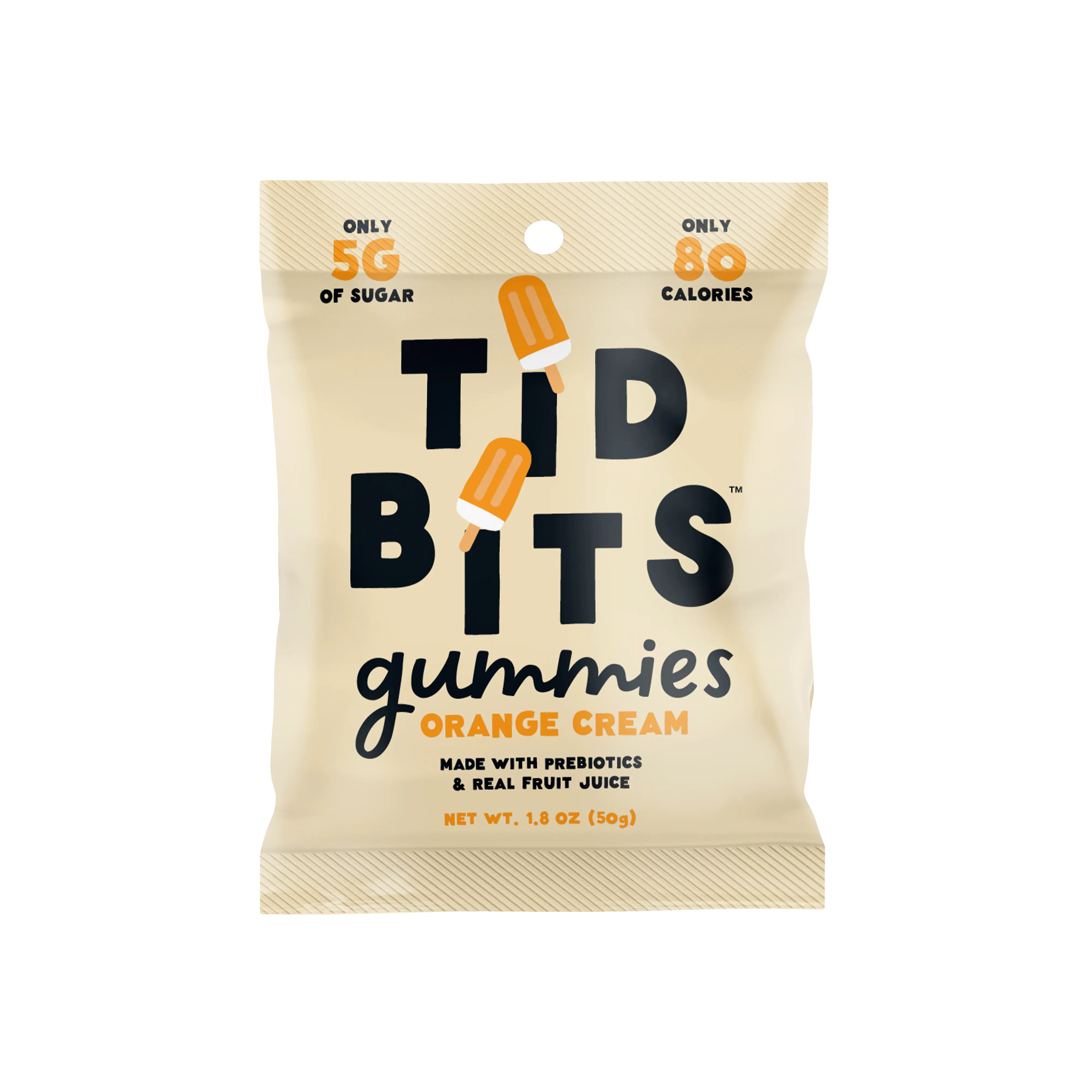 TiDBiTS Orange Cream Gummy Candy 12pk Low Sugar Prebiotics Fruit Juice Low Calorie Snack No Corn Syrup No Dyes No Sugar Alcohols No Seed Oils Chewy