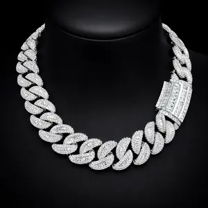 Baguette Cuban Link Chain for Men Iced Out Prong Setting Necklace Choker Real Gold Plated Hip Hop Jewelry