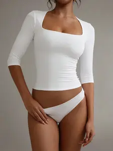 Women's Square Neck Waist Cinch Slimming Vintage Elegant Versatile Top, Retro Style, Flattering Fit, Perfect for Any Occasion