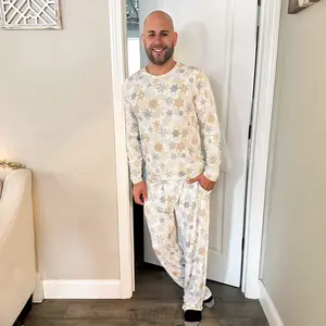 MEN'S PAJAMA SET- Snowflakes, Mens Soft Bamboo Pajamas for Christmas and Winter, Matching Family Pajamas