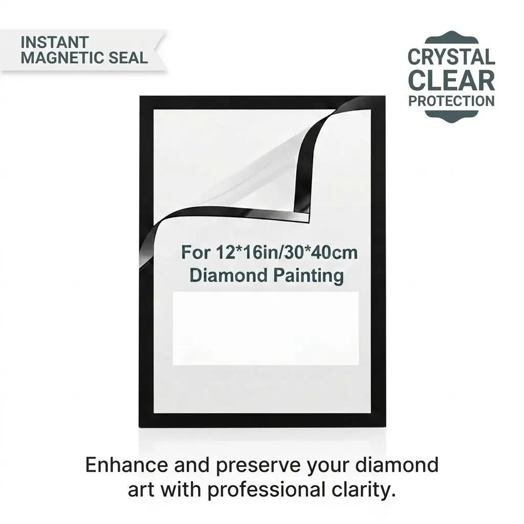 Yitape 6-Second Magnetic Frame, Instant Magnetic Seal, Self-Stick Diamond Painting Frame, Universal 12x16 Inch Canvas, Traceless Adhesive, Crystal Clear Protection, Home Office Art Wall Decor, Art Gallery Frame