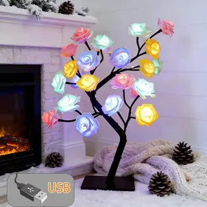 Colorful LED Artificial Rose Tree Lamp USB-Powered Floral Table Lamp Romantic Ambiance Lighting Bedroom & Living Room Decor Valentine's Day Surprise Gift Heartwarming Mother's Day Present