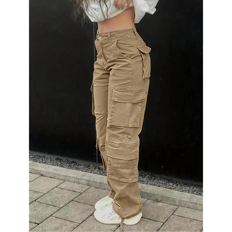 High-Waisted Wide-Leg Cargo Jeans for Women - Y2K Streetwear Style, Vintage-Inspired Grey Denim with Flap Pockets, Loose Fit & Polyester Fabric, for Casual Outings, Plus Size Jeans Pants Womenswear