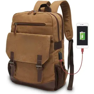 Unisex eco-friendly canvas backpack, vintage style backpack, suitable for most 15.6inch laptops