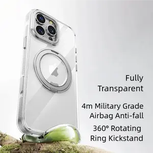 360 Degrees Rotating Ring Kickstand Magnetic Stand Phone Case for iPhone13-17Pro Max Supports Wireless Charging Anti-Fall Anti-Yellow Military Grade Airbag  magnetic phone mount, Cover, Accessories, Protector, Casing