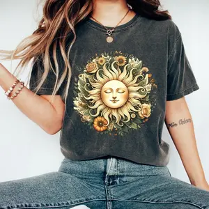 Comfort Boho Spiritual Sun TShirt, Cute Bohemian T-shirt, Women Sun Sweatshirt, Spirituality Tee, Retro Floral TShirt, Hippy Vibes Gift
