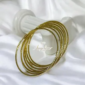 Angeline Lorn Bangle Semanario Size 7.5 for Women 3 Layers Royal Gold 14K Stainless Steel Water Resistant Daily