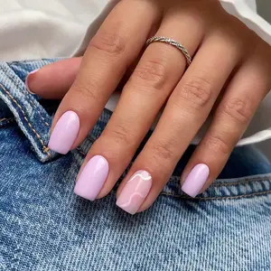 Short Square Fake Nail, 24pcs/set Solid Color Striped False Nail with Nail File & Jelly Glue, Press on Fake Nail for Women & Girls DIY Nail Art