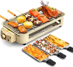 Electric Indoor Grill, 2 in 1 Indoor Grills for Kitchen with Grill Net & Non-Stick Cooking Removable Plate, Portable Electric Korean BBQ Grill, Smokeless Grill