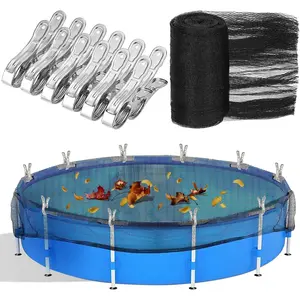 197 feet round leaf net cover for above ground pool winter cover mesh cover with 12 pcs large metal clipspool safety net fits 18ft above ground pools keeps leaves out of your pool black