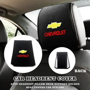 Chevrolet Car Headrest Cover with Embroidered Logo, Premium Fabric, Anti-Wrinkle, Precision Fit, Comfortable Touch, Automotive Interior Upgrade