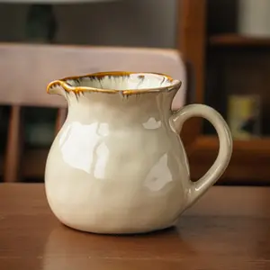 Vintage Ceramic Milk Jug, Home Coffee Latte Milk Pitcher, Floral Round Belly Cold Water Pot, Kitchen Handle Ceramic Divider