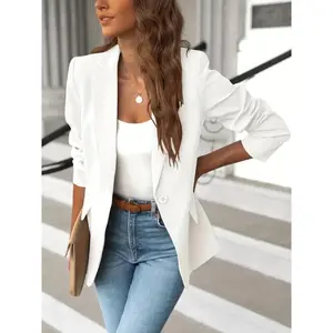 Women'sMinimalistSolidButtonLapelCollarBlazerforSpring,LadyCasualElegantLongSleeveSuitCoatsforWorkOfficeBusiness,BasicLadiesSpring&FallClothes,Womenswear,BlazersforWomen,OfficeOutfitsWomen,FallClothes,LadiesBlazer