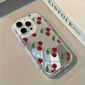 1 piece cherry mirror printed phone case, Cover, anti drop shockproof protective case suitable for multiple iPhone models including 17/16/15/14/13/12/11 Pro Max/Plus/X/8/7 is a popular birthday gift and business gift
