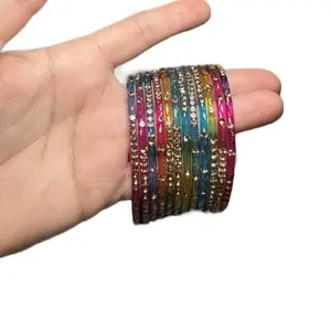 Glass Kashmiri Bangles Set 12pcs  Vibrant Colors for Festive Wear size 2.8" and 2.6” Perfect for Celebrations and Parties