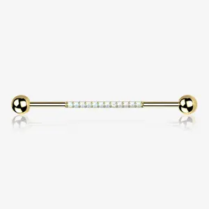 Implant Grade Titanium Golden Sparkle Lined Fire Opal Industrial Barbell