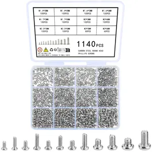 1140 Pcs Tiny Screws for Electronics, M1.4 M1.6 M1.7 M2 M2.5 M3 Round Head Mini Screws, Replacement Computer Small Machine Assortment Kit