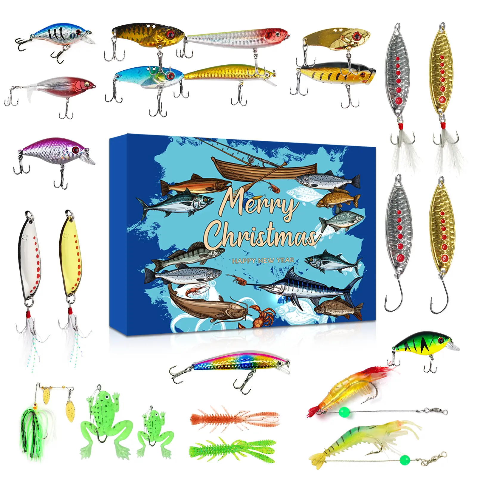 2026 Advent Calendar Fishing Christmas Countdown - 24 Days Fishing Lures Set for Fisher Adult Men Teen Boys -  Xmas Surprise Gift