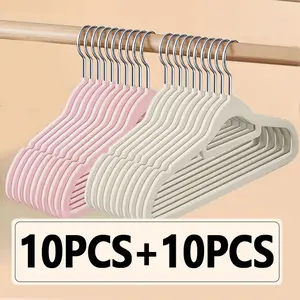 Thickened and durable flocked non-slip hangers, leave no marks or bulges when hanging clothes in the wardrobe, suitable for balcony drying, windproof and non-slip, universal for dormitory dressing rooms, space-saving and easy to store