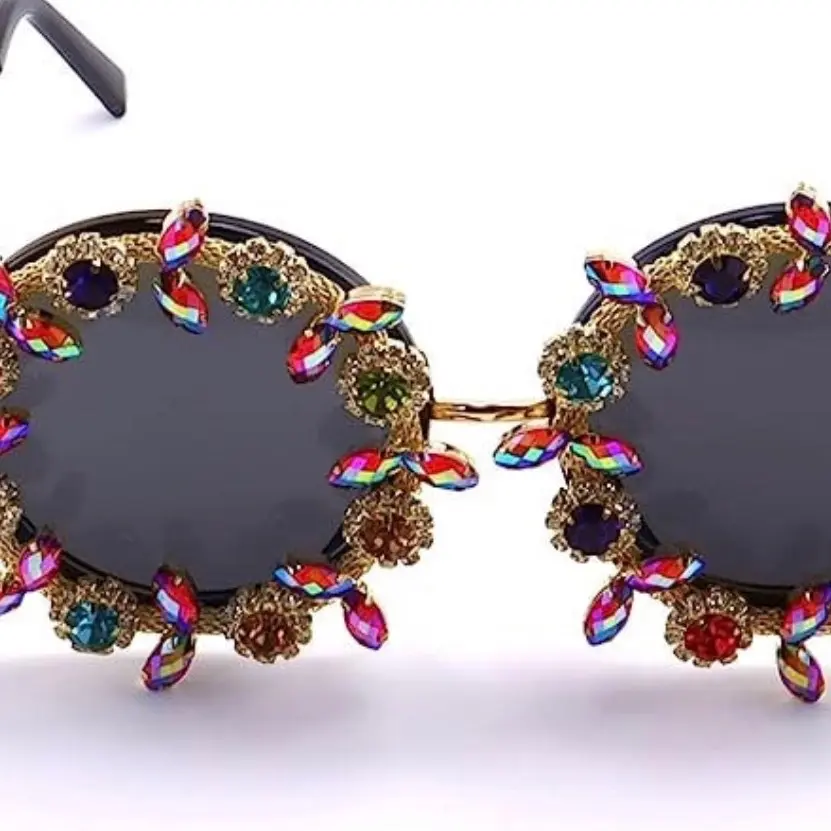 Bling Diamond Sunglasses with Colorful Gemstone Accents and Elegant Design