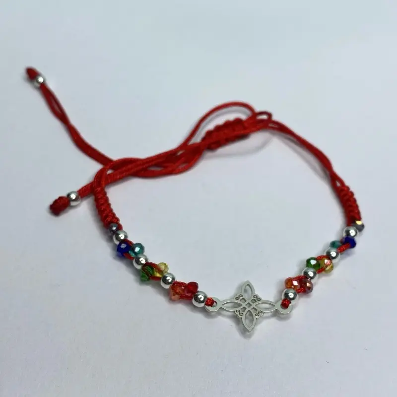 Red Cord Woven Knot Bracelet with 925 Sterling Silver & Crystal Beads, Handmade Adjustable Unisex Jewelry for Daily Wear and Stacking, Adjustable Bracelet, Manufactured