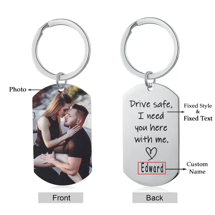 [#18] Personalized Stainless Steel Dog Tag Keychain with Colorful Picture&Name,Valentine's Day Gifts, Birthday Gifts, Anniversary Gifts,To Boyfriend,